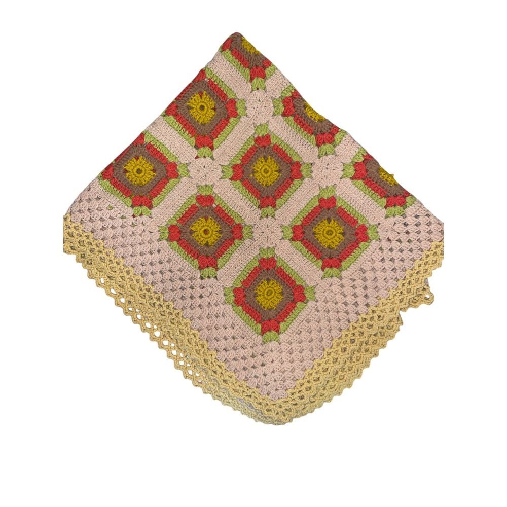 Hand Crocheted Granny Squares 53"x‎ 61" 30 Squares + Border Fall Colors